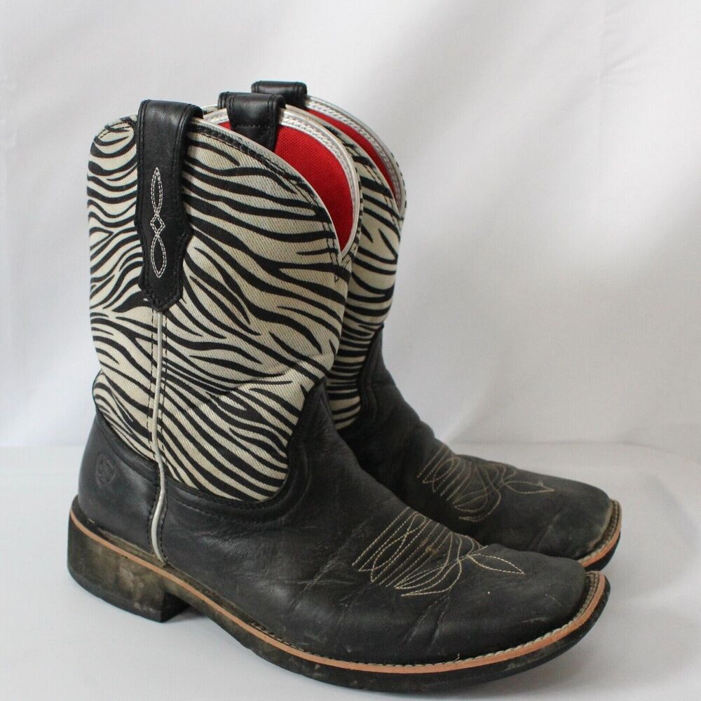 Ariat Fatbaby Rosie Zebra Print Size 10.5 Cowboy Boots Farm Square Toe Cowgirl